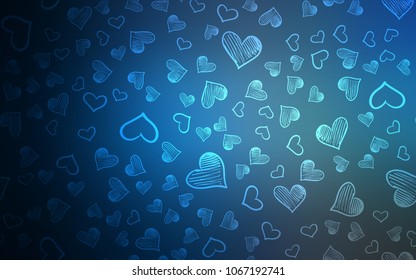 Dark BLUE vector cover with Shining hearts. Decorative shining illustration with hearts on abstract template. Pattern can be used for valentine's ad, booklets.