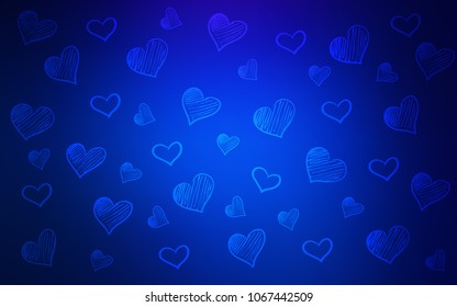 Dark BLUE vector cover with Shining hearts. Illustration with hearts in love concept for valentine's day. Beautiful design for your business advert of anniversary.