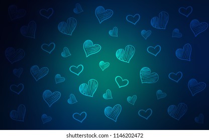 Dark BLUE vector cover with Shining hearts. Decorative shining illustration with hearts on abstract template. Pattern can be used for valentine's ad, booklets.