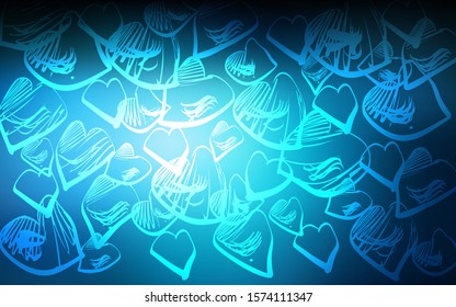 Dark BLUE vector cover with Shining hearts. Illustration with hearts in love concept for valentine's day. Pattern for marriage gifts, congratulations.