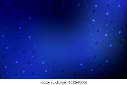 Dark BLUE vector cover with small and big stars. Stars on blurred abstract background with gradient. The pattern can be used for new year ad, booklets.