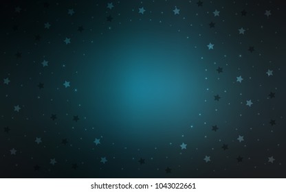 Dark BLUE vector cover with small and big stars. Stars on blurred abstract background with gradient. The template can be used as a background.