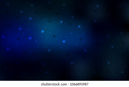 Dark BLUE vector cover with small and big stars. Glitter abstract illustration with colored stars. The pattern can be used for websites.