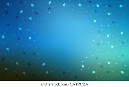 Dark BLUE vector cover with small and big stars. Stars on blurred abstract background with gradient. The pattern can be used for new year ad, booklets.