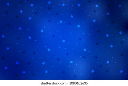 Dark BLUE vector cover with small and big stars. Blurred decorative design in simple style with stars. Best design for your ad, poster, banner.