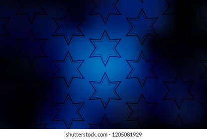 Dark BLUE vector cover with small and big stars. Stars on blurred abstract background with gradient. Smart design for your business advert.