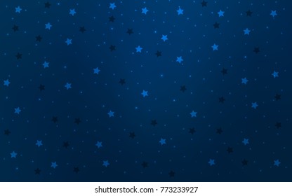 Dark BLUE vector cover with small and big stars. Stars on blurred abstract background with gradient. The template can be used as a background.