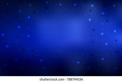 Dark BLUE vector cover with small and big stars. Blurred decorative design in simple style with stars. The pattern can be used for wrapping gifts.