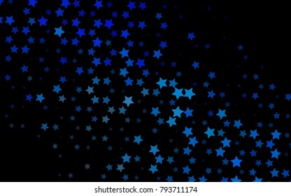 Dark BLUE vector cover with small and big stars. Decorative shining illustration with stars on abstract template. Best design for your ad, poster, banner.
