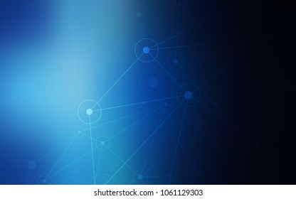 Dark BLUE vector cover with spots, lines. Design with connection of dots and lines on colorful background. New design for ad, poster, banner of your website.