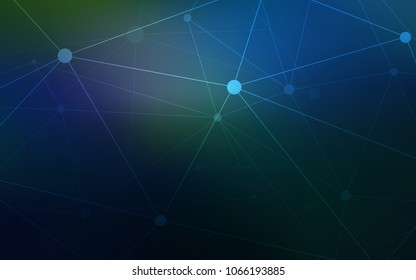 Dark BLUE vector cover with spots, lines. Design with connection of dots and lines on colorful background. Completely new template for your brand book.