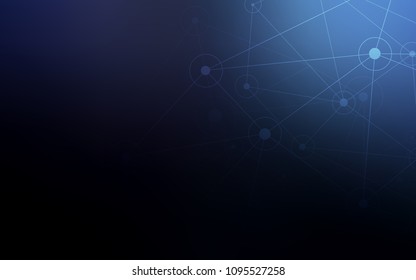 Dark BLUE vector cover with spots, lines. Design with connection of dots and lines on colorful background. Pattern can be used for futuristic ad, booklets.