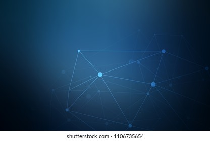 Dark BLUE vector cover with spots, lines. Glitter abstract illustration with connection of triangle structure. Completely new template for your brand book.