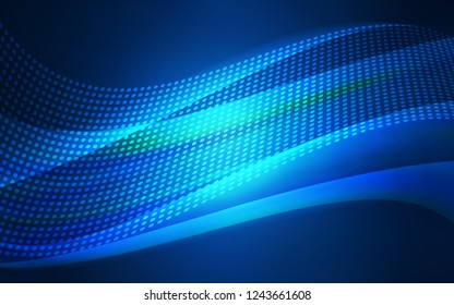Dark BLUE vector cover with spots, lines. Abstract illustration with colorful discs and triangles. Trendy design for wallpaper, fabric makers.