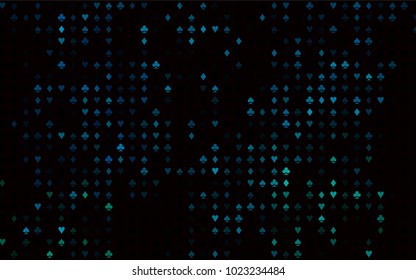 Dark BLUE vector cover with symbols of gamble. Illustration with set of hearts, spades, clubs, diamonds. Pattern for leaflets of poker games, events.