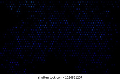 Dark BLUE vector cover with symbols of gamble. Blurred decorative design of hearts, spades, clubs, diamonds. Design for ad, poster, banner of gambling websites.