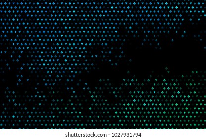 Dark BLUE vector cover with symbols of gamble. Blurred decorative design of hearts, spades, clubs, diamonds. Pattern for ads of parties, events in Vegas.