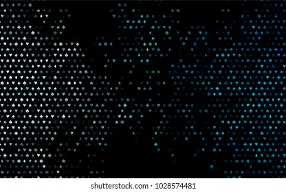 Dark BLUE vector cover with symbols of gamble. Colorful gradient with signs of hearts, spades, clubs, diamonds. Template for business cards of casinos.