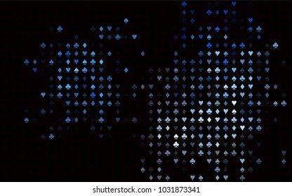 Dark BLUE vector cover with symbols of gamble. Shining illustration with hearts, spades, clubs, diamonds. Pattern for booklets, leaflets of gambling houses.