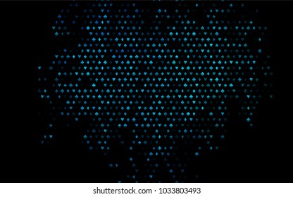 Dark BLUE vector cover with symbols of gamble. Shining illustration with hearts, spades, clubs, diamonds. Pattern for ads of parties, events in Vegas.