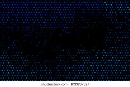 Dark BLUE vector cover with symbols of gamble. Illustration with set of hearts, spades, clubs, diamonds. Design for ad, poster, banner of gambling websites.