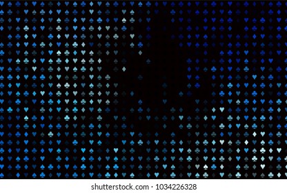 Dark BLUE vector cover with symbols of gamble. Glitter abstract sketch with isolated symbols of playing cards. Smart design for your business advert of casinos.