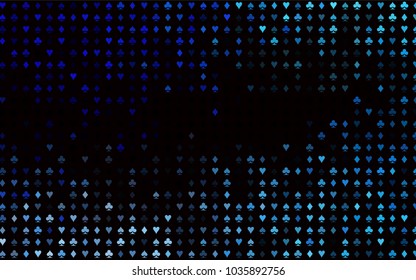 Dark BLUE vector cover with symbols of gamble. Blurred decorative design of hearts, spades, clubs, diamonds. Design for ad, poster, banner of gambling websites.