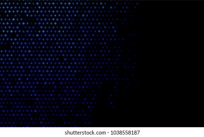 Dark BLUE vector cover with symbols of gamble. Glitter abstract sketch with isolated symbols of playing cards. Template for business cards of casinos.