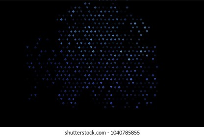 Dark BLUE vector cover with symbols of gamble. Illustration with set of hearts, spades, clubs, diamonds. Pattern for ads of parties, events in Vegas.