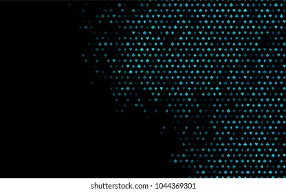 Dark BLUE vector cover with symbols of gamble. Colored illustration with hearts, spades, clubs, diamonds. Template for business cards of casinos.