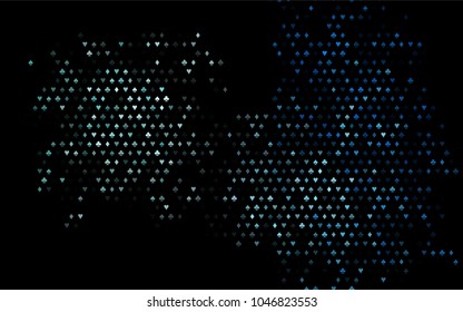 Dark BLUE vector cover with symbols of gamble. Blurred decorative design of hearts, spades, clubs, diamonds. Design for ad, poster, banner of gambling websites.