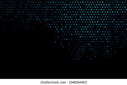 Dark BLUE vector cover with symbols of gamble. Colored illustration with hearts, spades, clubs, diamonds. Design for ad, poster, banner of gambling websites.