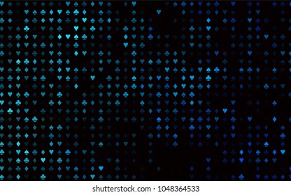 Dark BLUE vector cover with symbols of gamble. Shining illustration with hearts, spades, clubs, diamonds. Pattern for leaflets of poker games, events.