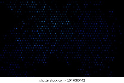 Dark BLUE vector cover with symbols of gamble. Blurred decorative design of hearts, spades, clubs, diamonds. Template for business cards of casinos.