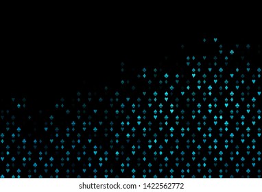 Dark BLUE vector cover with symbols of gamble. Colored illustration with hearts, spades, clubs, diamonds. Pattern for ads of parties, events in Vegas.