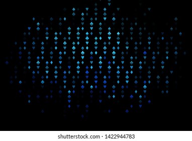 Dark BLUE vector cover with symbols of gamble. Colorful gradient with signs of hearts, spades, clubs, diamonds. Pattern for booklets, leaflets of gambling houses.