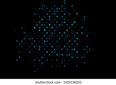 Dark BLUE vector cover with symbols of gamble. Glitter abstract sketch with isolated symbols of playing cards. Pattern for ads of parties, events in Vegas.