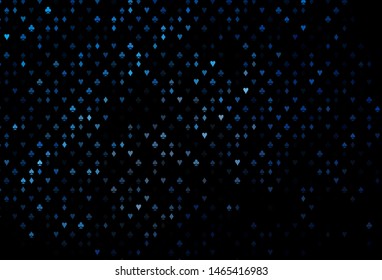 Dark BLUE vector cover with symbols of gamble. Illustration with set of hearts, spades, clubs, diamonds. Pattern for leaflets of poker games, events.