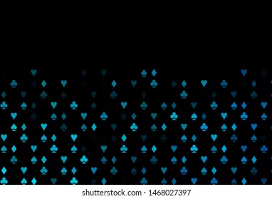 Dark BLUE vector cover with symbols of gamble. Blurred decorative design of hearts, spades, clubs, diamonds. Smart design for your business advert of casinos.