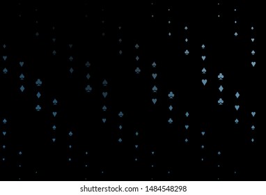 Dark BLUE vector cover with symbols of gamble. Shining illustration with hearts, spades, clubs, diamonds. Design for ad, poster, banner of gambling websites.