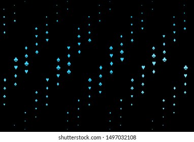 Dark BLUE vector cover with symbols of gamble. Blurred decorative design of hearts, spades, clubs, diamonds. Pattern for leaflets of poker games, events.