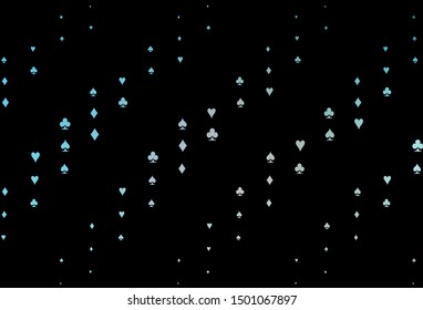 Dark BLUE vector cover with symbols of gamble. Illustration with set of hearts, spades, clubs, diamonds. Pattern for leaflets of poker games, events.