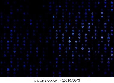 Dark BLUE vector cover with symbols of gamble. Illustration with set of hearts, spades, clubs, diamonds. Pattern for leaflets of poker games, events.