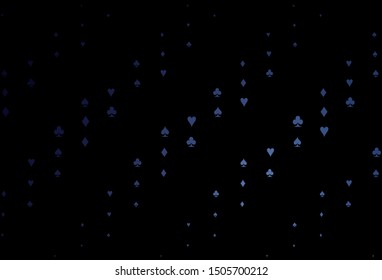Dark BLUE vector cover with symbols of gamble. Colored illustration with hearts, spades, clubs, diamonds. Pattern for booklets, leaflets of gambling houses.