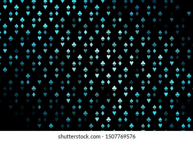 Dark BLUE vector cover with symbols of gamble. Glitter abstract sketch with isolated symbols of playing cards. Smart design for your business advert of casinos.