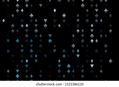 Dark BLUE vector cover with symbols of gamble. Blurred decorative design of hearts, spades, clubs, diamonds. Design for ad, poster, banner of gambling websites.