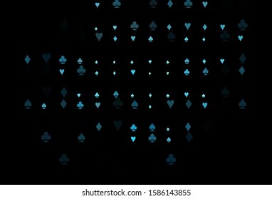 Dark BLUE vector cover with symbols of gamble. Illustration with set of hearts, spades, clubs, diamonds. Pattern for booklets, leaflets of gambling houses.