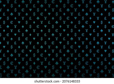 Dark blue vector cover with symbols of gamble. Illustration with set of hearts, spades, clubs, diamonds. Pattern for leaflets of poker games, events.