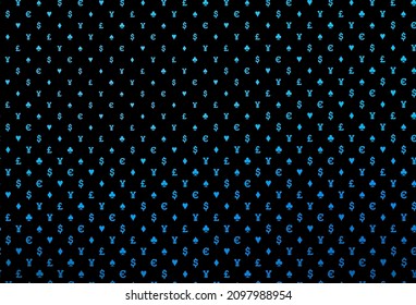 Dark blue vector cover with symbols of gamble. Colorful gradient with signs of hearts, spades, clubs, diamonds. Smart design for your business advert of casinos.