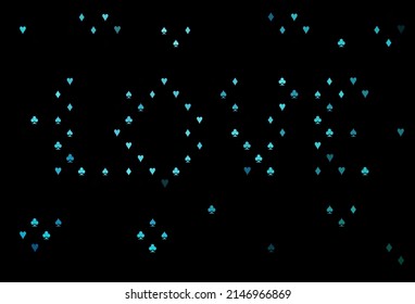 Dark blue vector cover with symbols of gamble. Illustration with set of hearts, spades, clubs, diamonds. Pattern for leaflets of poker games, events.